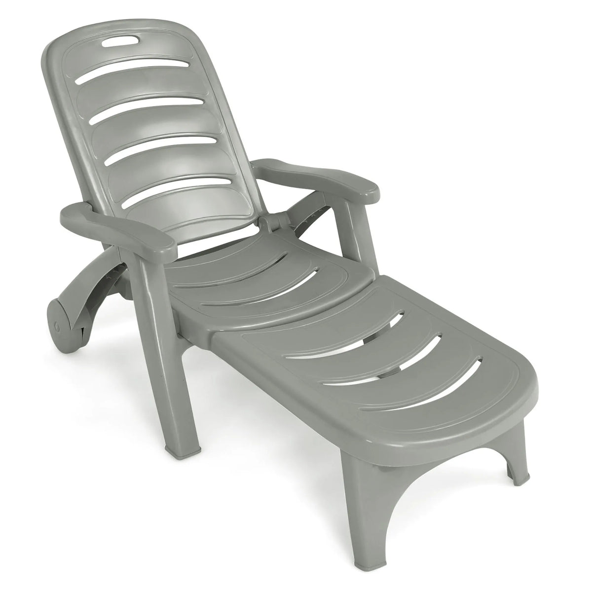 Chaise longue, bain de soleil, Pliante Inclinable à 5 Positions Gris