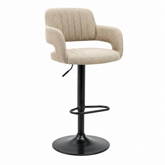 Tabouret de bar réglable beige en polyester avec accoudoirs et pied en acier 50 x 52 x 90-112 cm