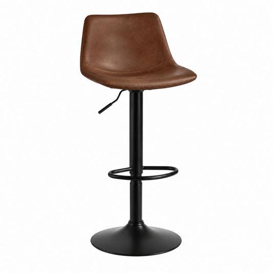 Tabouret de bar réglable marron en similicuir PU et acier 48 x 52 x 94-115 cm