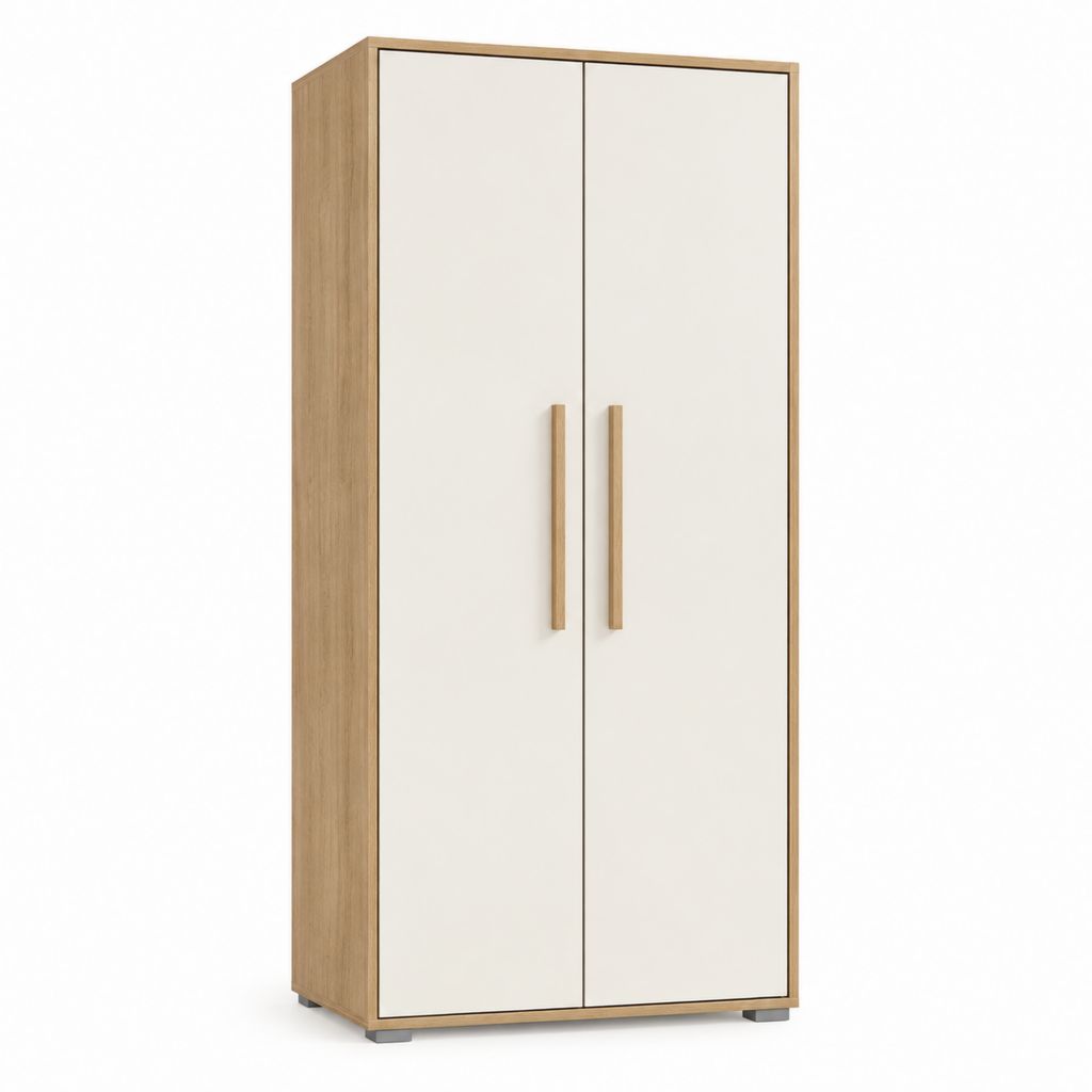 Armoire de chambre 2 portes blanche et chêne en panneaux de particules 80 x 52 x 180 cm