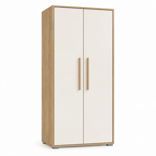 Armoire de chambre 2 portes blanche et chêne en panneaux de particules 80 x 52 x 180 cm
