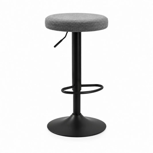 Tabouret de bar réglable gris en polyester avec piètement en acier noir 62-84 cm