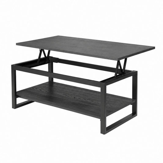 Table basse relevable rectangulaire noir en panneau MDF et acier 100 x 50 x 45 cm