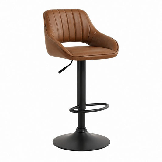 Tabouret de bar pivotant marron en similicuir PU avec piètement noir hauteur réglable 52 x 55 x 93-114 cm
