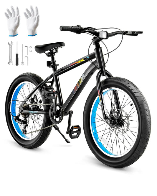 VEVOR Vélo de Montagne 20 pouces VTT Bicyclette Shimano 7 Vitesses Acier Carbone Freins à Disque Doubles