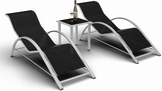 Chaise, Piscine hors terre, Ensemble de 3 s Longues de Patio, s Longues en Osier, Tables d'Appoint et Porte-Gobelets