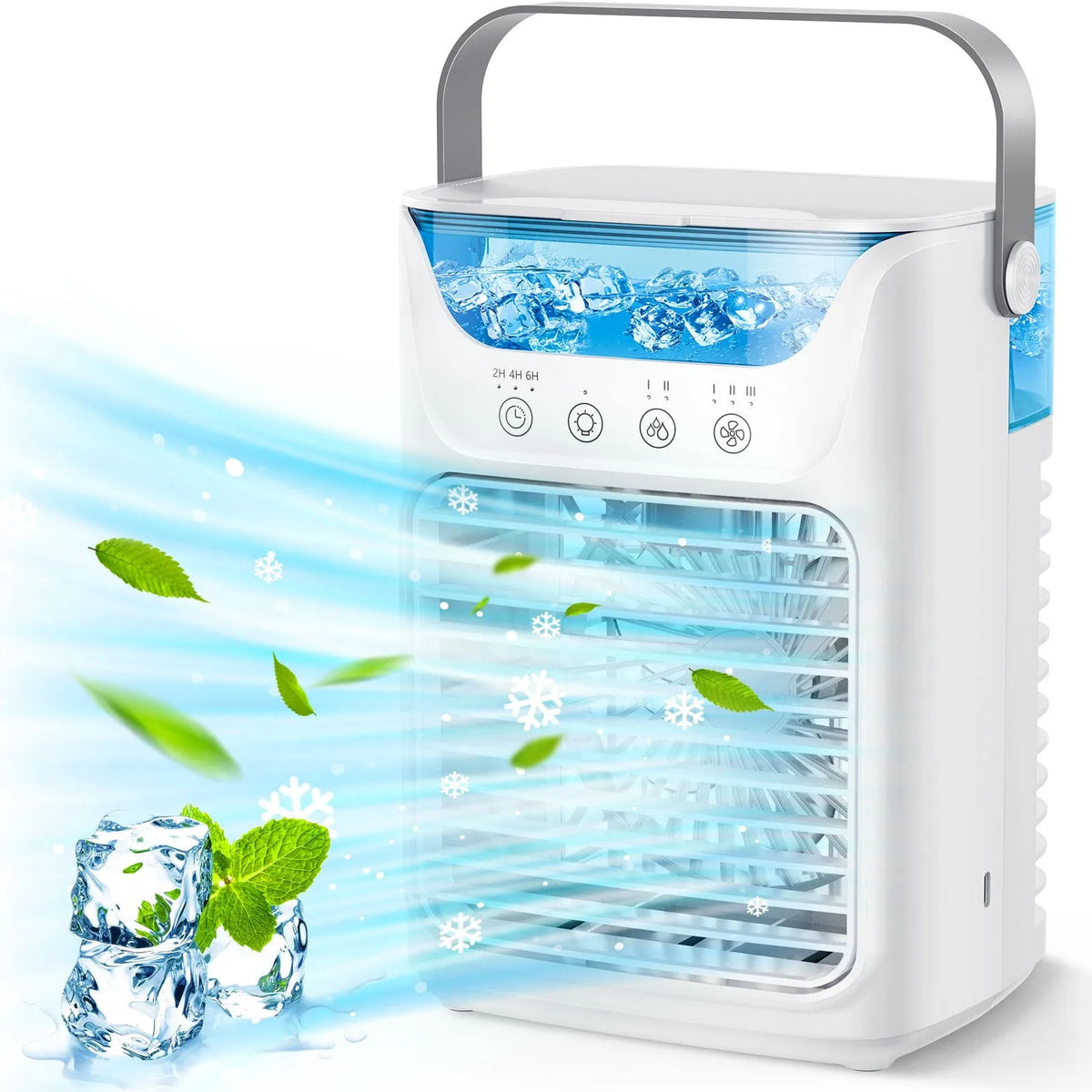 Bureau, Humidificateur et Veilleuse 7 Couleurs, Ventilateur Refroidisseur d'Air Portable 3-en-1, le Bureau et la Chambre, Blanc
