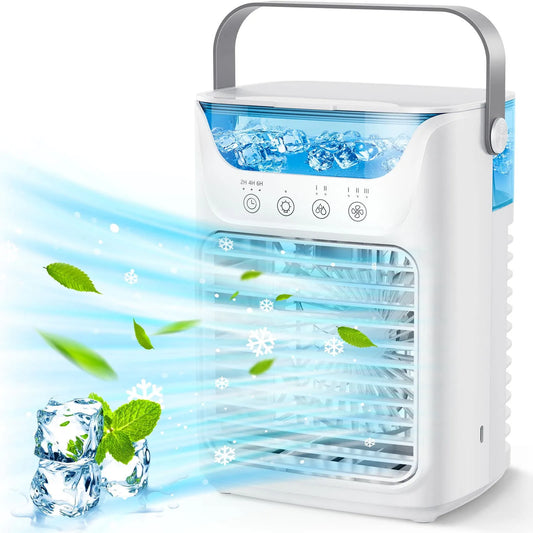 Bureau, Humidificateur et Veilleuse 7 Couleurs, Ventilateur Refroidisseur d'Air Portable 3-en-1, le Bureau et la Chambre, Blanc