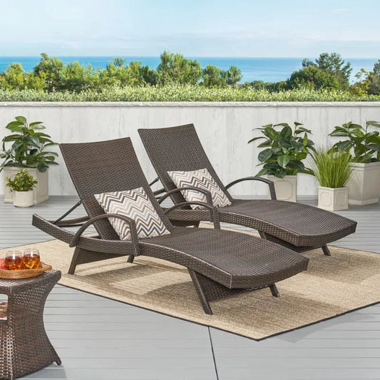 Fauteuil, Piscine hors terre, 2 s Longues à Dossier Pliable, s Inclinables Pliants pour Extérieure, Brun