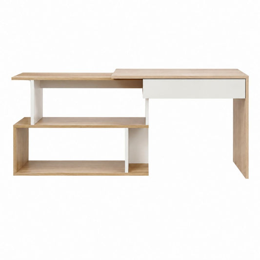 Bureau droit avec tiroir et étagères chêne clair blanc en panneaux de particules mélaminés 120 x 50 x 75 cm