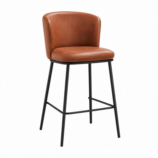 Tabouret de bar marron en cuir synthétique PU avec piètement en acier noir 49 x 54 x 97 cm