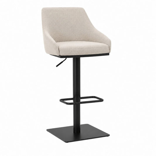 Tabouret de bar réglable pivotant beige en polyester avec piètement acier noir 52 x 54 x 100-122 cm