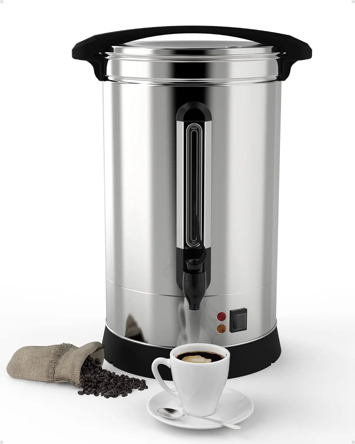 Machine à café, Grande, Commerciale en acier inoxydable de 18 L, 90 Tasses, Infusion Rapide, à Double Paroi Isolée, Commerciale, Acier Inoxydable