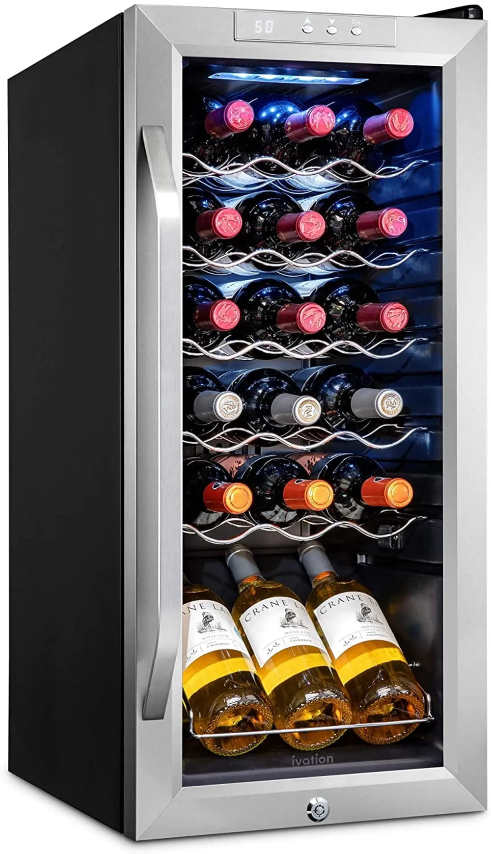 Réfrigérateur Ivation, Refroidisseur de Vin à 18 Bouteilles avec Serrure, Argent