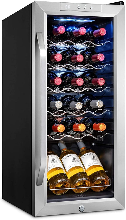 Réfrigérateur Ivation, Refroidisseur de Vin à 18 Bouteilles avec Serrure, Argent
