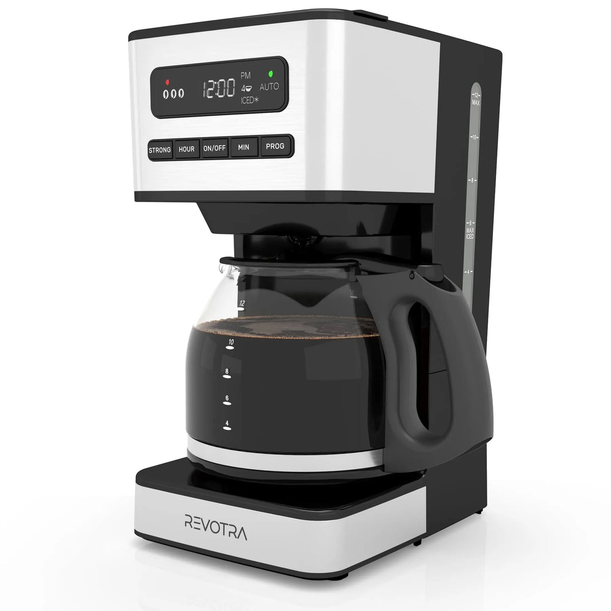 Machine à café, à Infusion Régulière et Forte, Programmable 12 Tasses, Réglage 1-4 Tasses et Café Glacé, Minuterie 24 H, Filtre, Arrêt Automatique