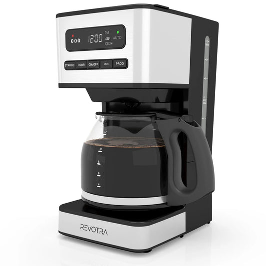 Machine à café, à Infusion Régulière et Forte, Programmable 12 Tasses, Réglage 1-4 Tasses et Café Glacé, Minuterie 24 H, Filtre, Arrêt Automatique