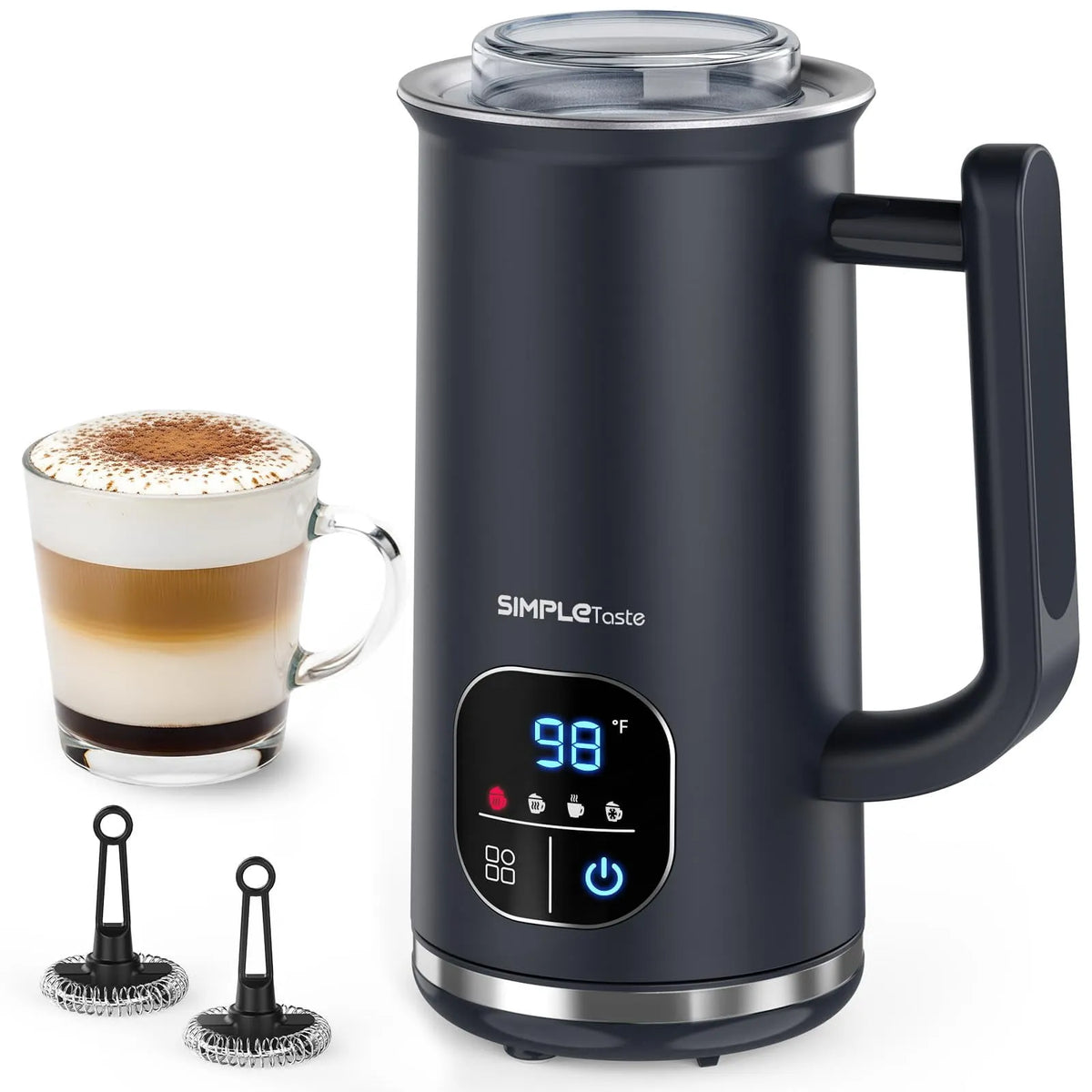 Cuiseur Vapeur à Lait Électrique 4-en-1, Mousseur Automatique chaud et Froid et Chauffe-Lait pour, Écran Tactile DEL, Mousseur à Lait