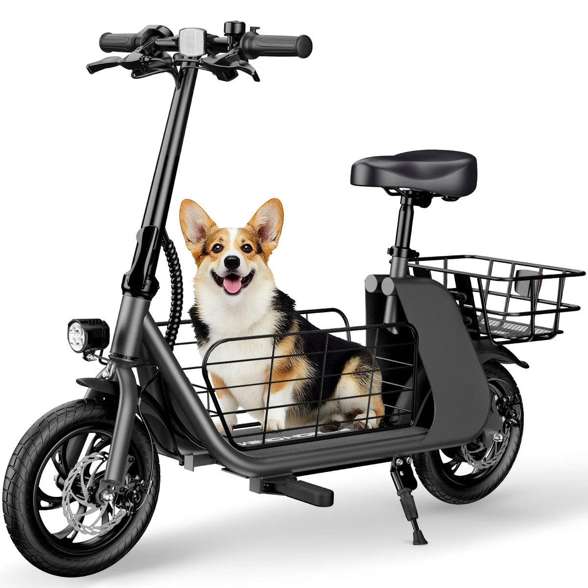 Trottinette électrique UL2272, E-Scooter Pliable de 12,5 pouces, 5 Mi/h Autonomie de 20 Miles, Doubles Paniers pour Animaux Cargo, Noir