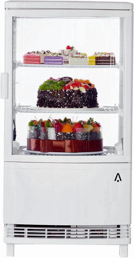 Réfrigérateur, Vitrine à Pâtisserie de 2 pi3 pour Boulangerie, Comptoir, DEL, Sans Givre, Conception à Deux Niveaux, Blanc, Porte Coulissante