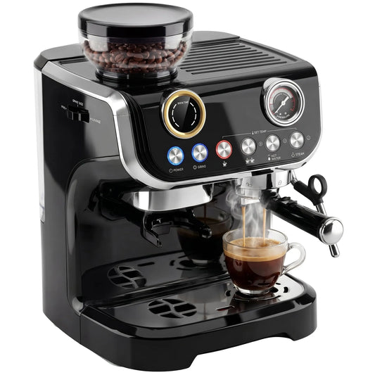Machine à espresso, Broyeur Intégré Buse Vapeur pour Mousser le Lait Noir
