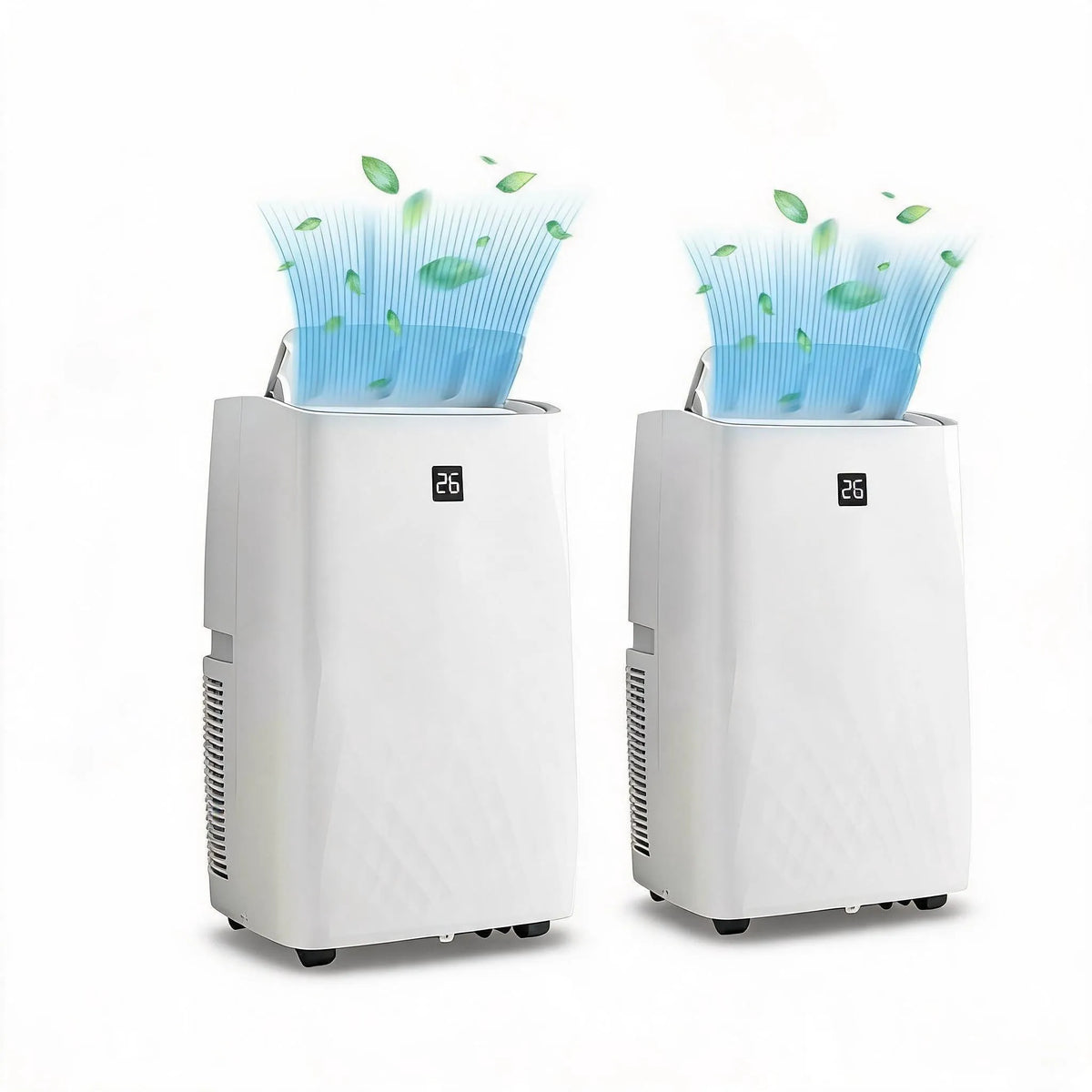 Déshumidificateur 3-en-1, Lot de 2 Ventilateurs Portatifs de 14 000 BTU, Minuterie 24 H, Mode Veille