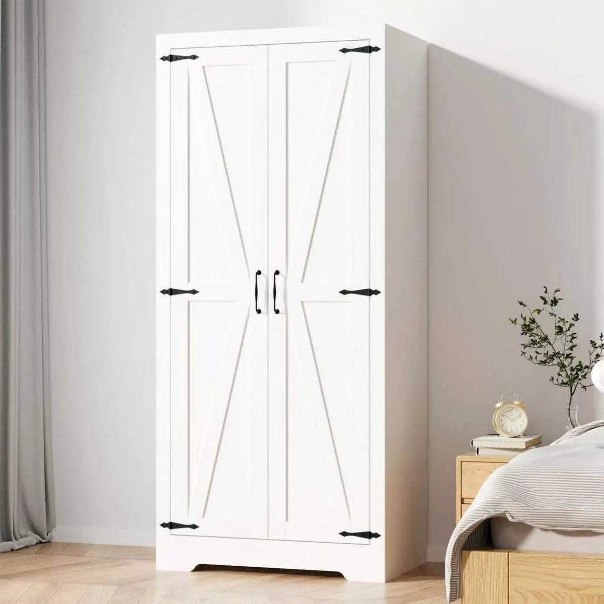 Armoire, Armoire Autoportante Armoire de Rangement pour Suspendre des Vêtements, Étagères, Garde-Robe de Chambre, Bois, Portes