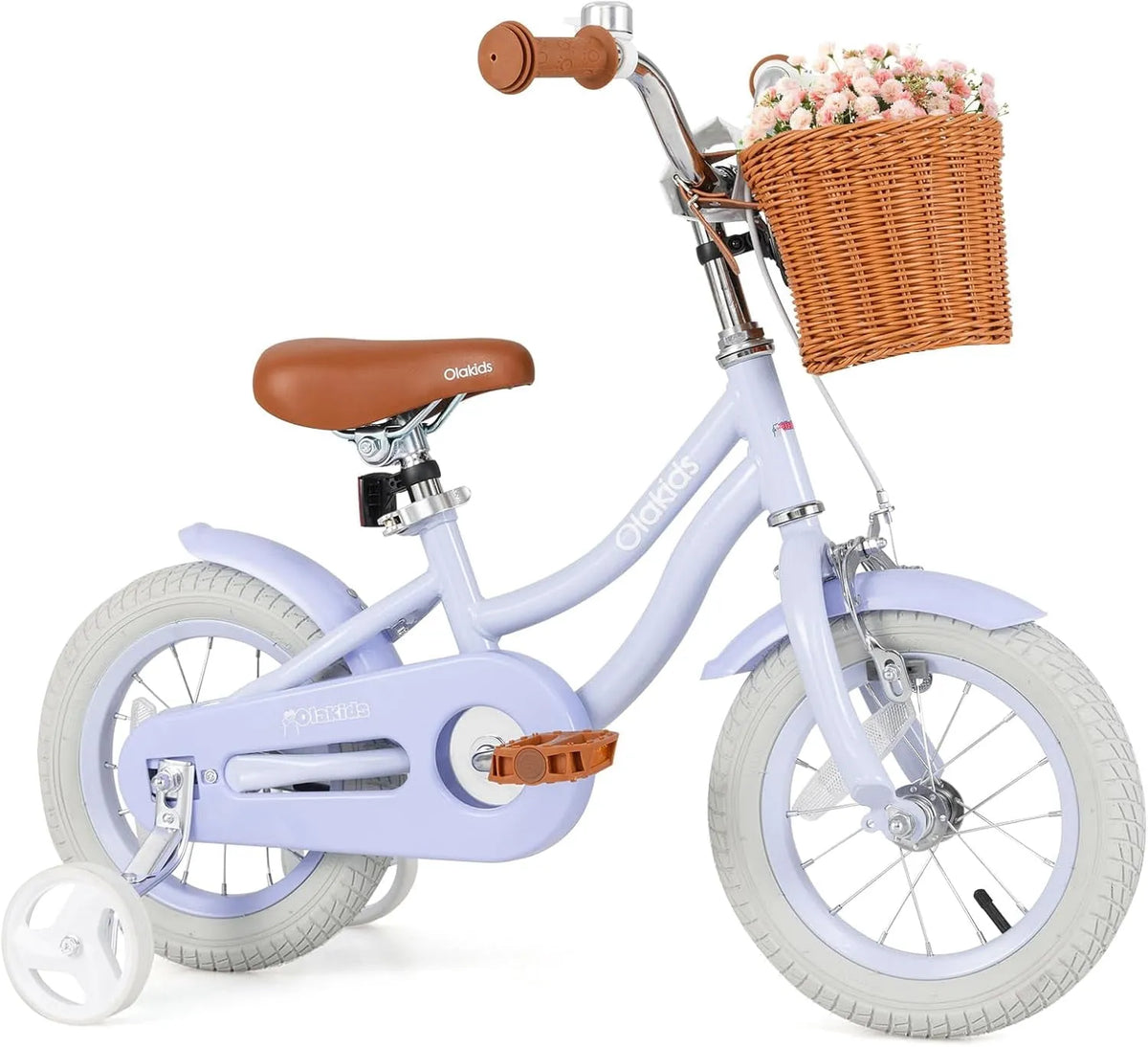 Vélo pour Tout-Petits de 12 14 16 18 po, Sonnette de Sécurité, Panier en Rotin, Roues Stabilisatrices, Vélo pour Enfants