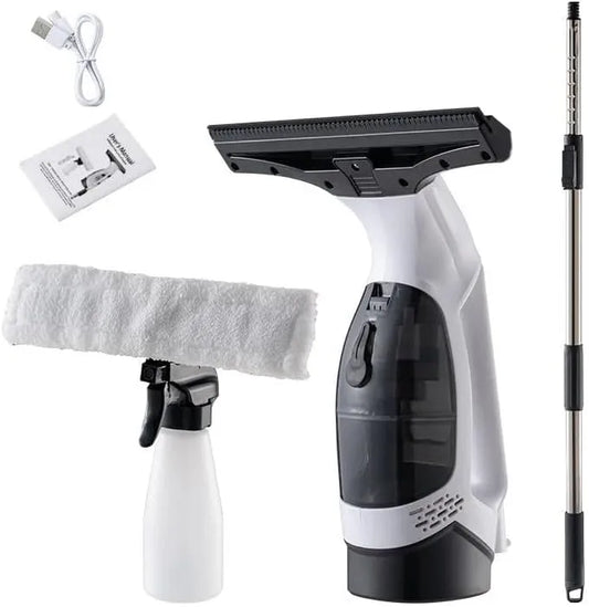 Aspirateur sans fil, Raclette d'Aspirateur de Fenêtres, Réservoir de Collecte d'Eau et Chiffon en Microfibre, Douches Miroirs Vitres Comptoirs Blanc