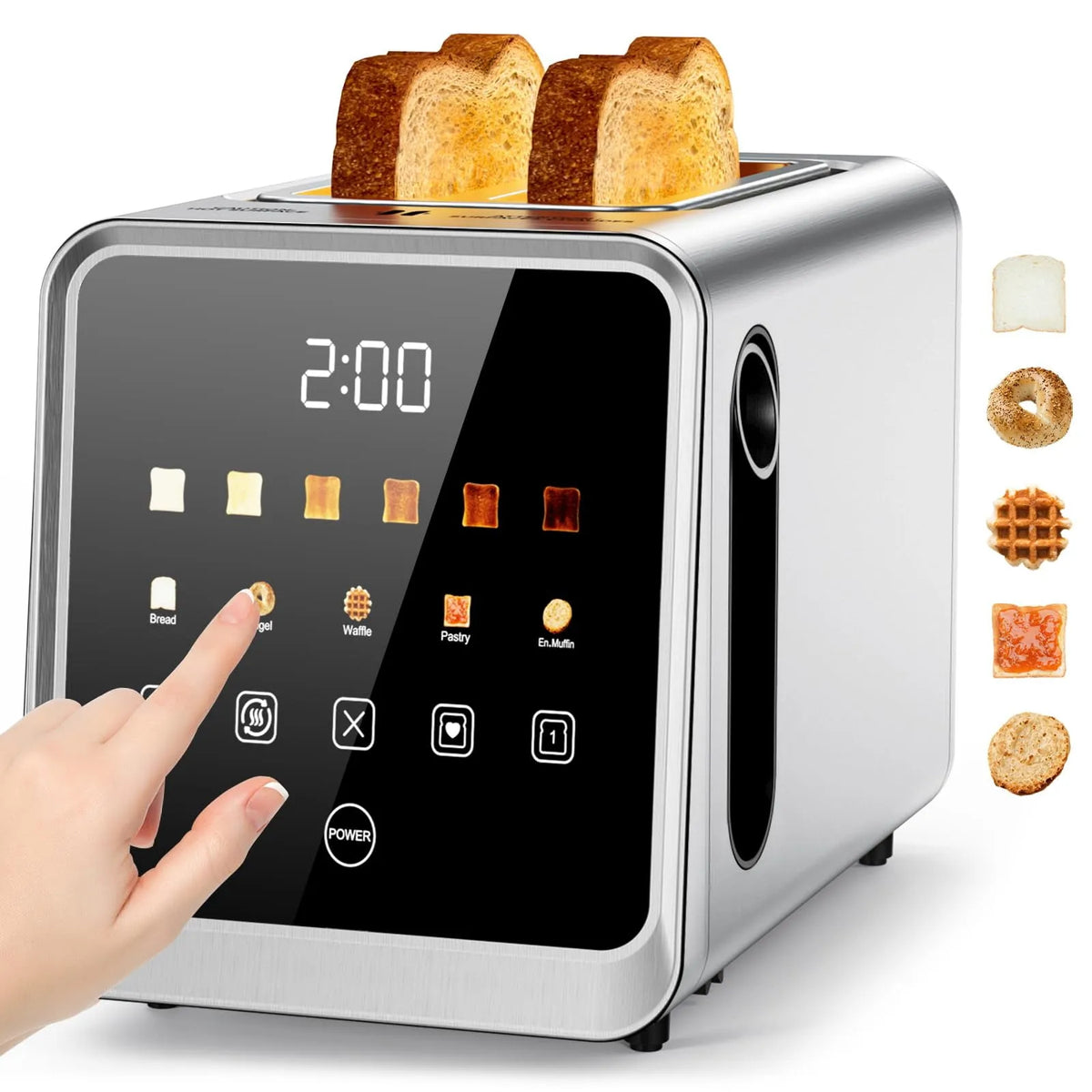 Grille-pain, Grille-Pain Numérique Intelligent en acier inoxydable 900 W, 6 Réglages de Brunissage pour Bagels et Pain Épais, 2 Tranches