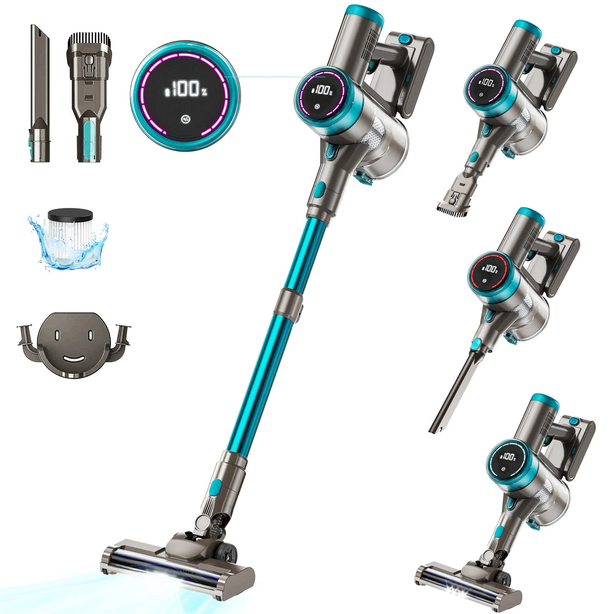 Aspirateur-balai, 38000PA/400W, 38000PA/400 W, 50min 2200mAh pour Maison Poils d'Animaux Voiture Tapis Plancher de Bois Franc