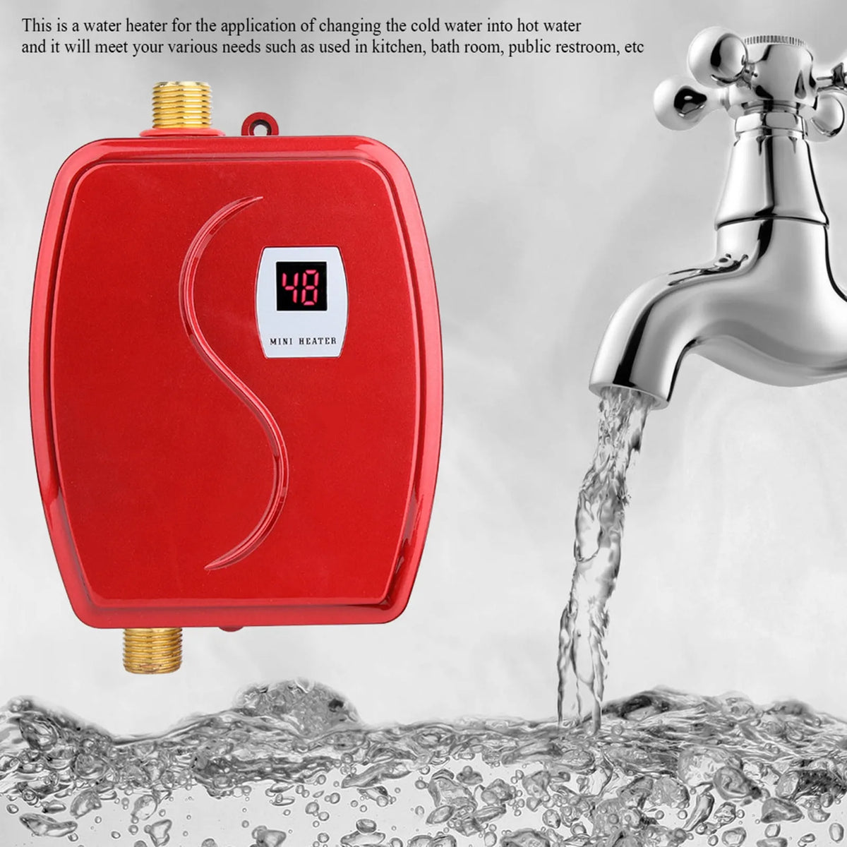 Chauffe-eau instantané sans réservoir, Électrique 3000 W Salle de Bain Cuisine Lavage Prise US
