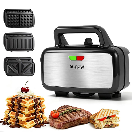 Plaques Amovibles, Gaufrier Tout-en-un 1200 W pour Crêpes et Sandwich-Déjeuner, Contrôle de Température à 5 Vitesses, Plaques Antiadhésives, Gaufrier