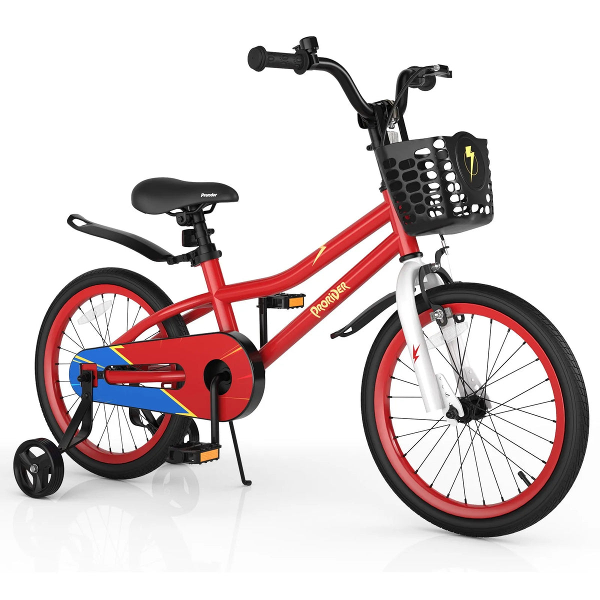 Vélo enfant, Roues Stabilisatrices Amovibles et Panier pour 4 à 8 Ans Rouge, 18 pouces