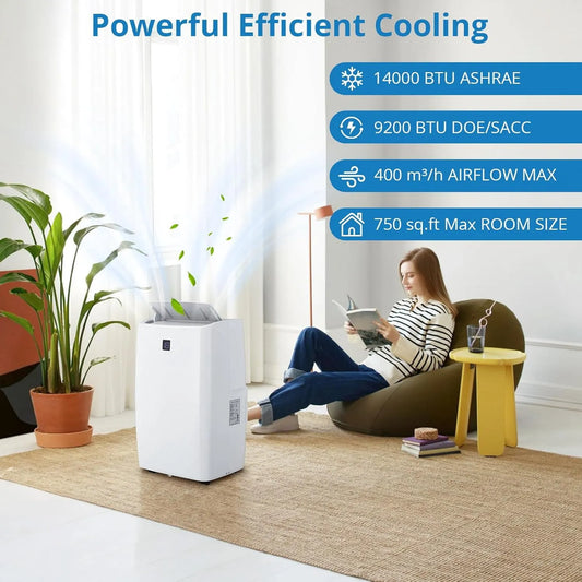 Climatiseur portable, Portatif de 14 000 BTU pour Pièces jusqu'à 750 Pi2, Unité de Climatisation 3-en-1