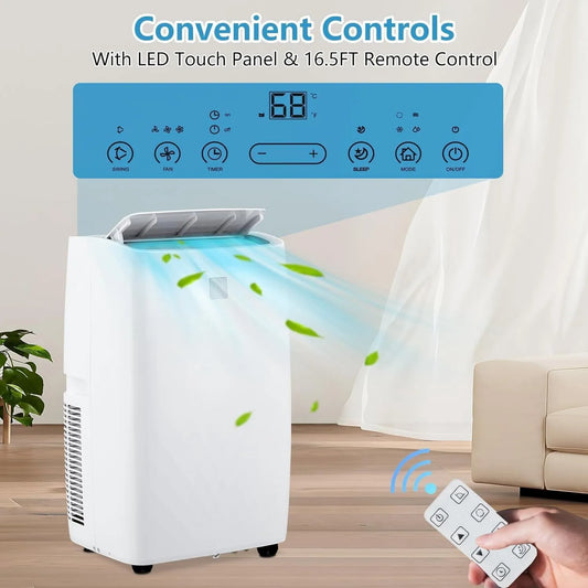 Climatiseur portable, Portatif 14 000 BTU, Refroidissement 4-en-1, Déshumidificateur, Ventilateur, Blanc