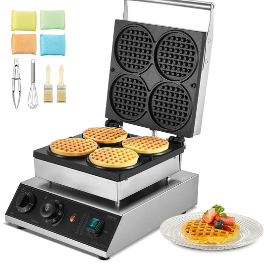 VEVOR 4 Pcs Gaufrier Commercial Rond Machine à Gaufres 1750 W Antiadhésif