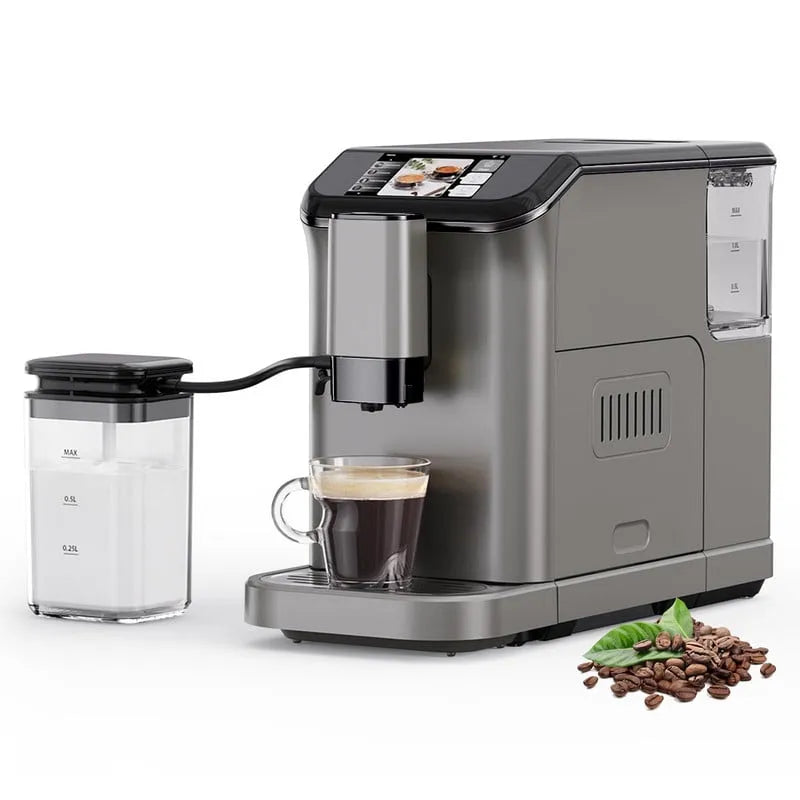 Machine à espresso, 120 V, 6 Recettes à une Touche, Réservoir d'Eau de 1,5 L, Pression de 20 Bars, Broyeur et Mousseur à Lait, Autonettoyante