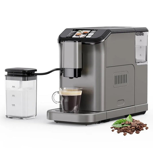 Machine à espresso, 120 V, 6 Recettes à une Touche, Réservoir d'Eau de 1,5 L, Pression de 20 Bars, Broyeur et Mousseur à Lait, Autonettoyante