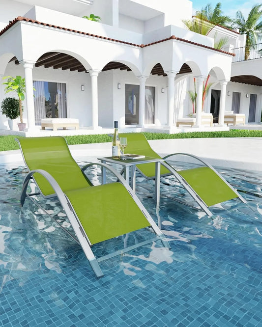 Fauteuil, Piscine hors terre, Ensemble de 2 s Inclinables en Aluminium, Ensemble de 3 s Longues d'extérieur, Vert