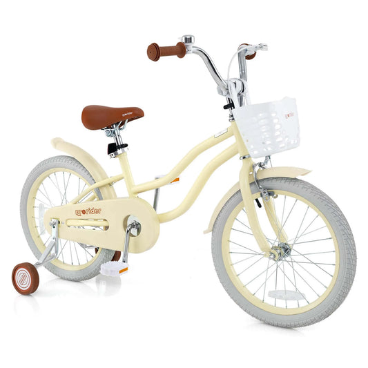 Vélo enfant, Roues Stabilisatrices Béquille pour 4-8 Ans Beige, Prorider 18 pouces Bicyclette pour Tout-Petits