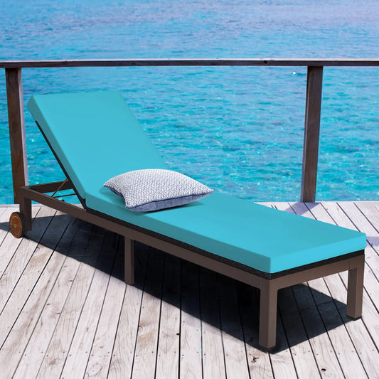 Chaise longue, Inclinable de Patio en Rotin Réglable avec Coussin et Roues