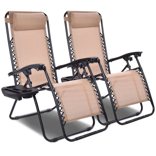 Fauteuil, Zéro Gravité 2 Pcs s Inclinables Réglables Textilène Beige