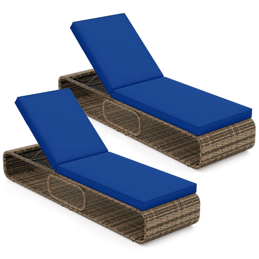 Chaise longue, 2 Pcs d'extérieur, Dossier Réglable, Coussin et Rangement Bleu Marine