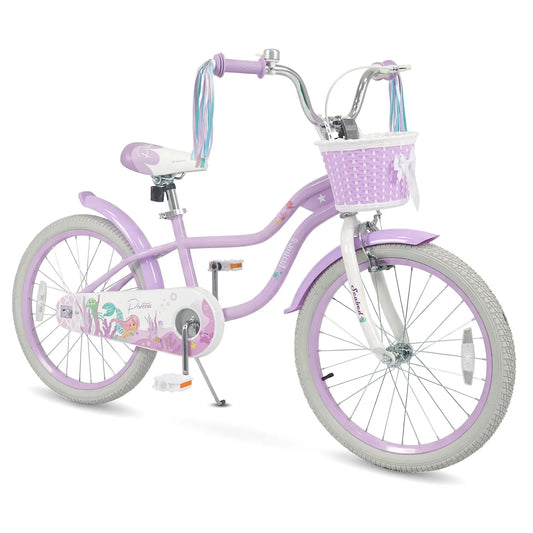 Vélo, Panier Amovible, 20' pour Filles, Selle Violet, Frein à Main et Frein à Rétropédalage, Rubans, 20' pour Filles avec Panier Amovible