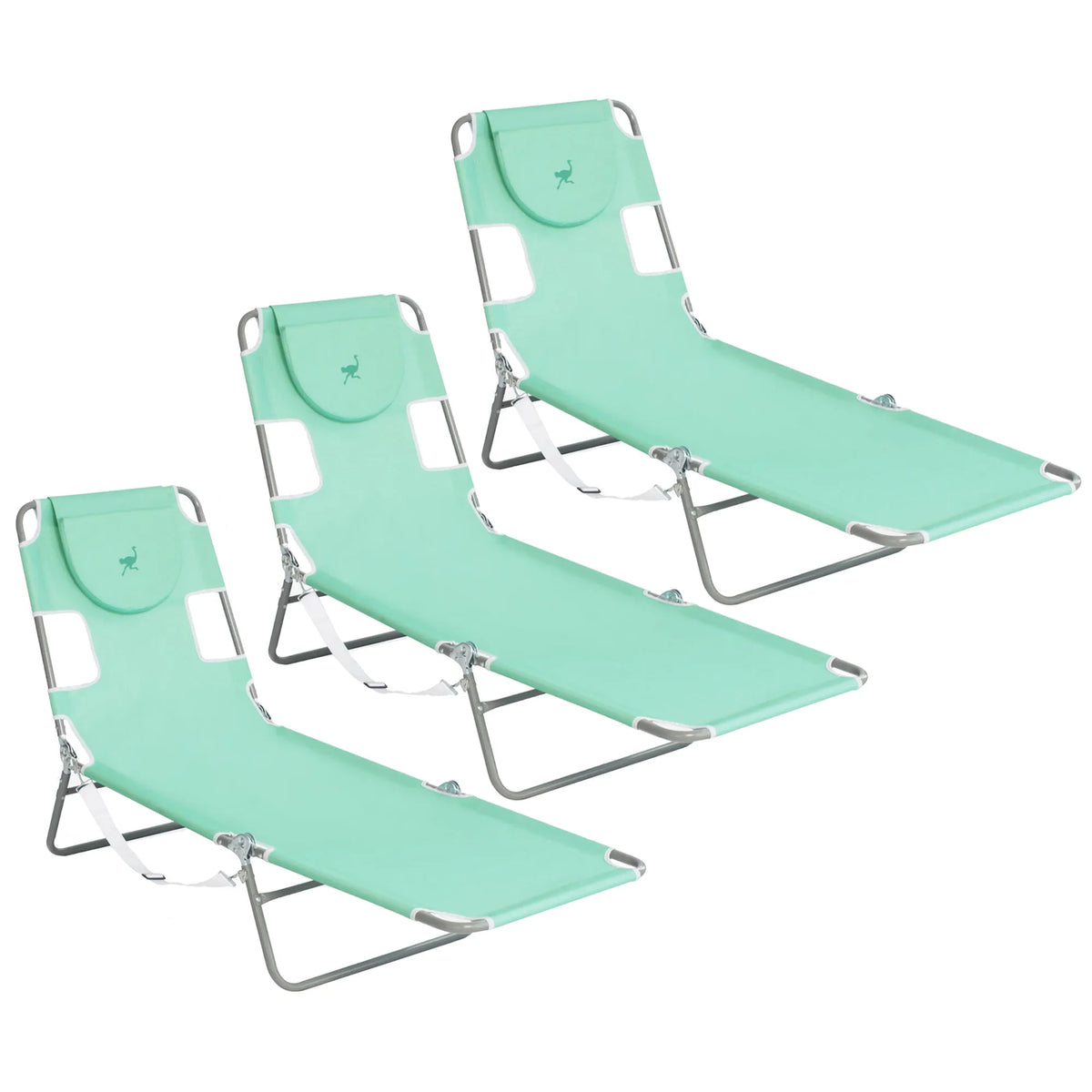 Fauteuil inclinable, Pliante pour Bronzage, Pelouse, Sarcelle Lot de 3, Ostrich Chaise Longue Pliante pour Bronzage