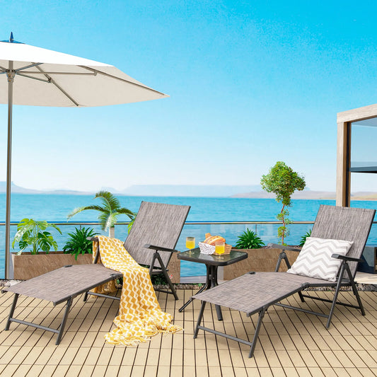 Chaise longue, Pliante de Patio 2 Pcs, Chaise Longue d'extérieur Portable Inclinable, Gris